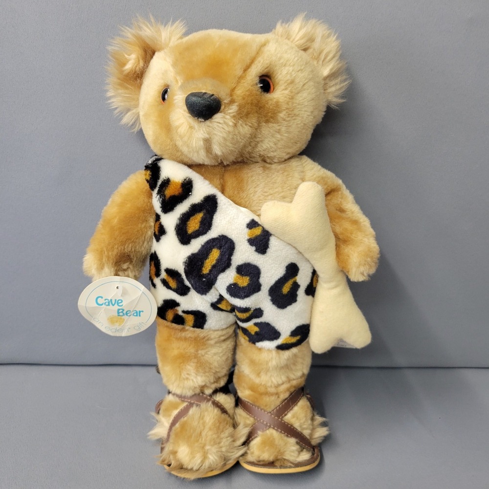 Eden Toys Cave Bear Vintage 1987 Leopard Print Bone Plush Toy 12 in